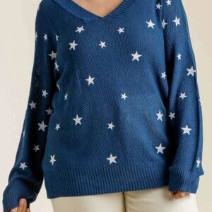 Umgee thin star pattern sweater blue plus size